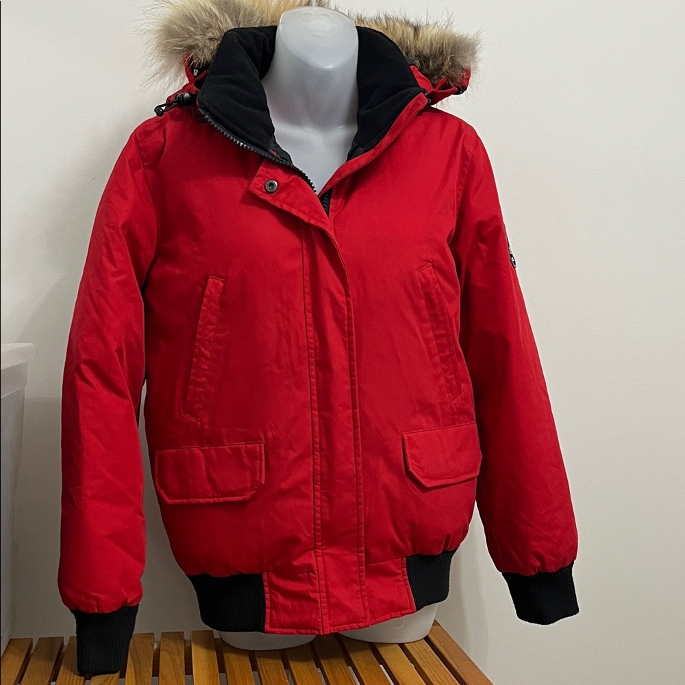 Tundra Red Fur-Trimmed Hooded Jacket
